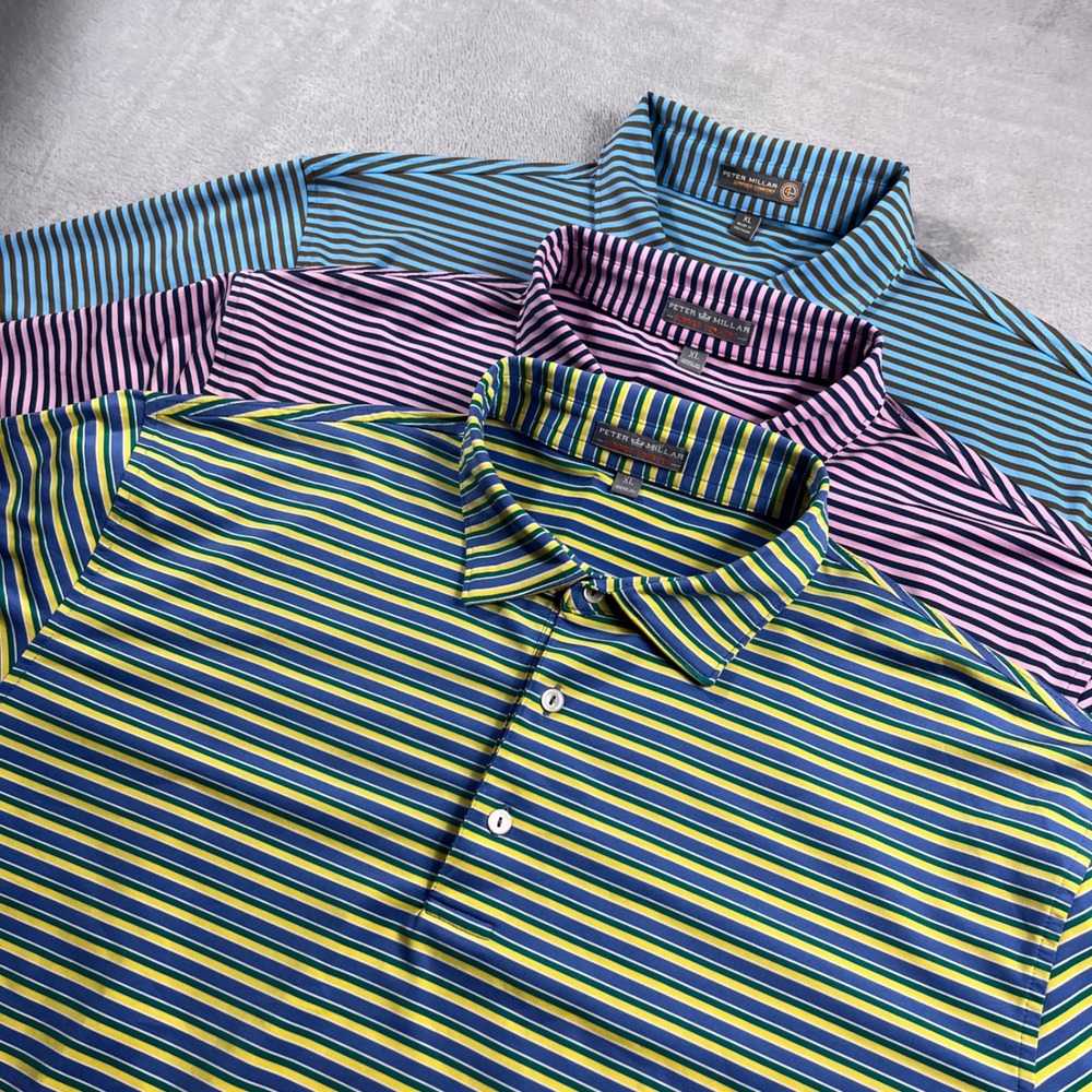 Lot of 3 Peter Millar Summer Comfort Striped Golf Polo Shirts Mens XL Multicolor